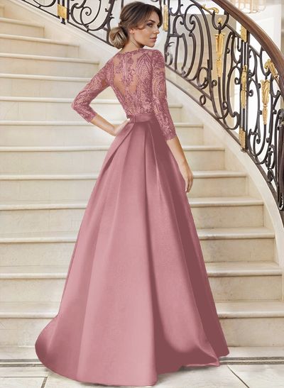 Lace V-Neck Sleeves A-Line Satin Mother Of The Bride Dresses