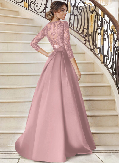 Lace V-Neck Sleeves A-Line Satin Mother Of The Bride Dresses