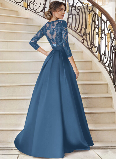 Lace V-Neck Sleeves A-Line Satin Mother Of The Bride Dresses