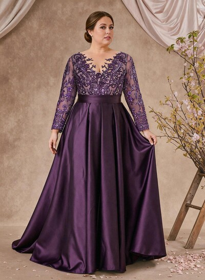 Lace V-Neck Sleeves A-Line Satin Mother Of The Bride Dresses