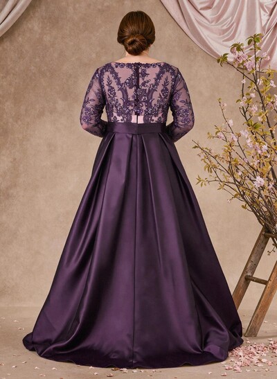 Lace V-Neck Sleeves A-Line Satin Mother Of The Bride Dresses