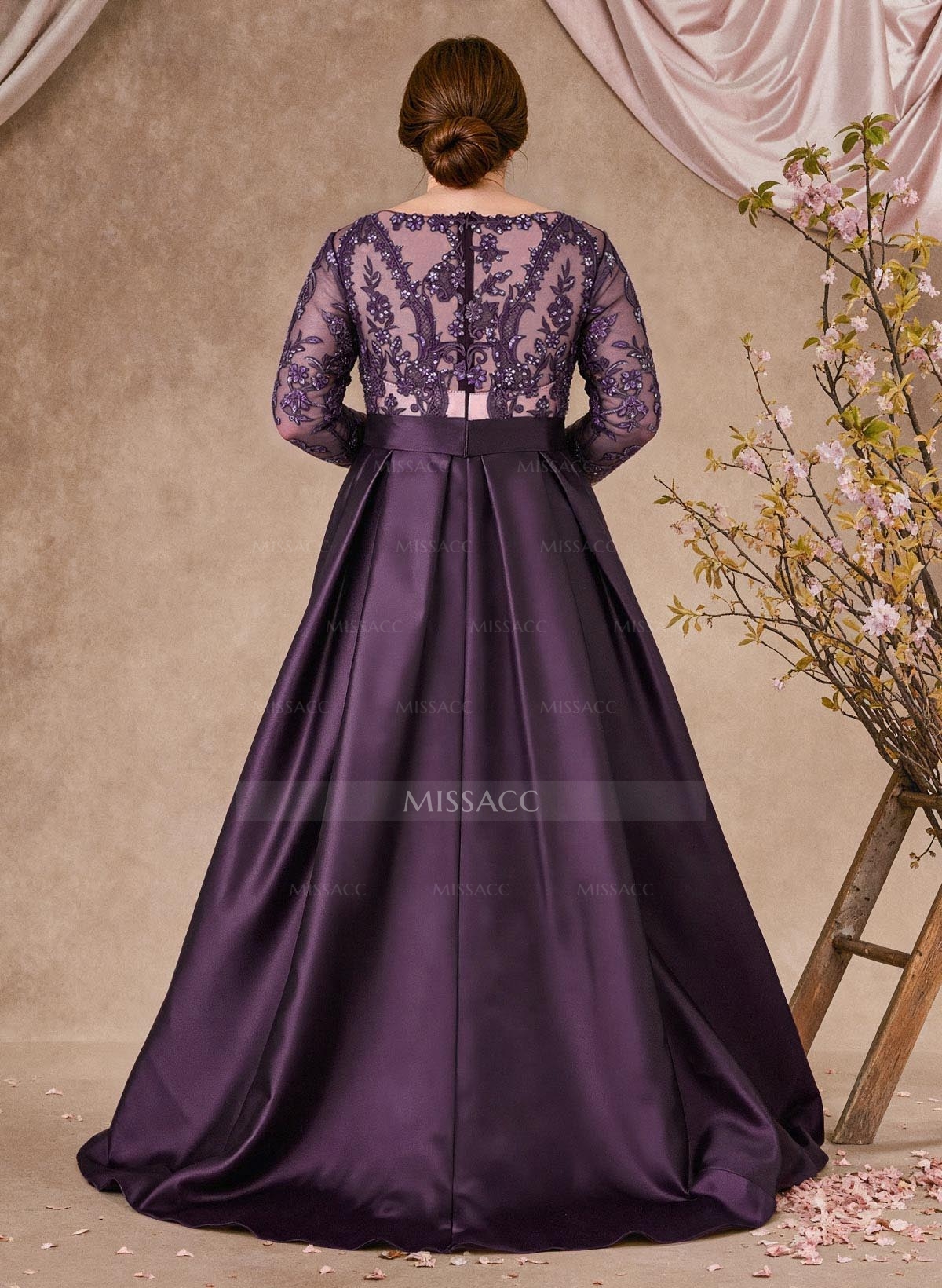 Lace V-Neck Sleeves A-Line Satin Mother Of The Bride Dresses