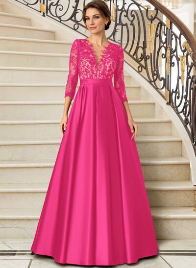 Lace V-Neck Sleeves A-Line Satin Mother Of The Bride Dresses