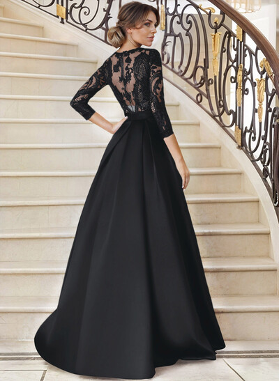 Lace V-Neck Sleeves A-Line Satin Mother Of The Bride Dresses
