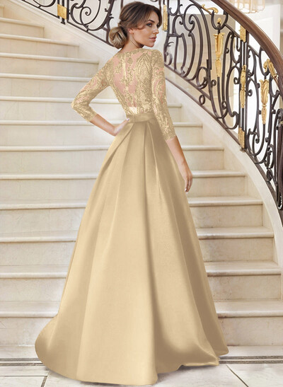 Lace V-Neck Sleeves A-Line Satin Mother Of The Bride Dresses