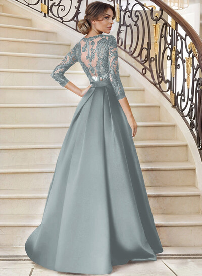 Lace V-Neck Sleeves A-Line Satin Mother Of The Bride Dresses