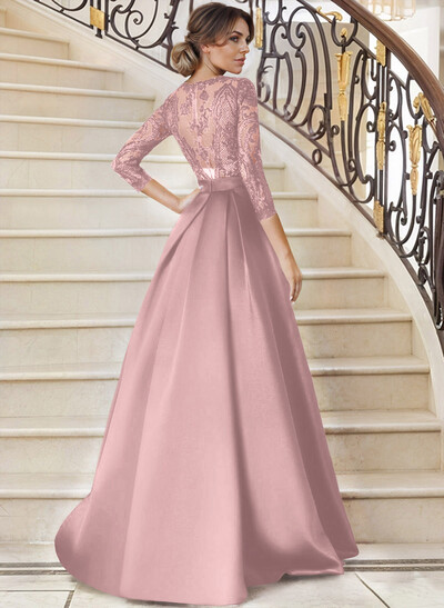 Lace V-Neck Sleeves A-Line Satin Mother Of The Bride Dresses