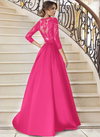 Lace V-Neck Sleeves A-Line Satin Mother Of The Bride Dresses