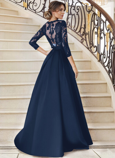 Lace V-Neck Sleeves A-Line Satin Mother Of The Bride Dresses