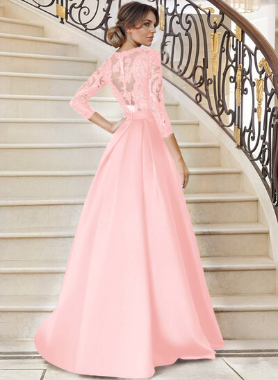 Lace V-Neck Sleeves A-Line Satin Mother Of The Bride Dresses