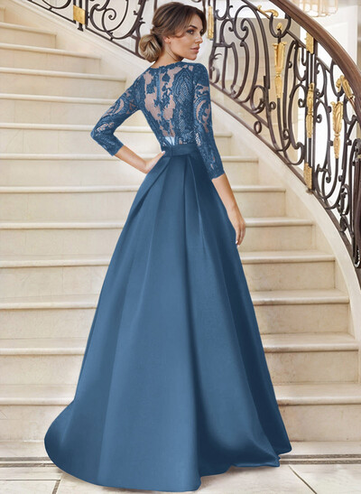 Lace V-Neck Sleeves A-Line Satin Mother Of The Bride Dresses