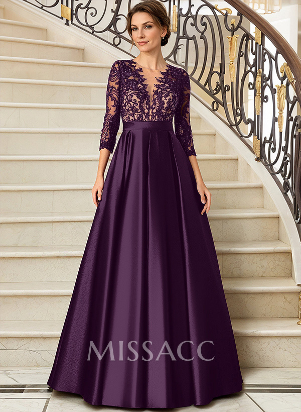 Lace V-Neck Sleeves A-Line Satin Mother Of The Bride Dresses Lace V-Neck Sleeves A-Line Satin Mother Of The Bride Dresses