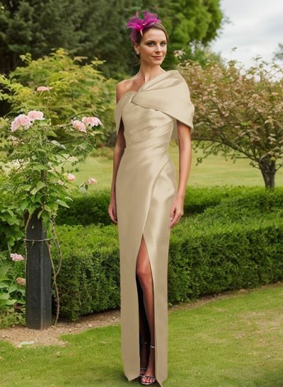 Sheath/Column One-Shoulder Satin Mother Of The Bride Dresses With Split Front