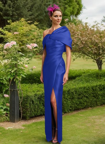 Sheath/Column One-Shoulder Satin Mother Of The Bride Dresses With Split Front