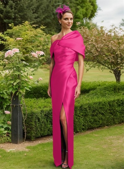 Sheath/Column One-Shoulder Satin Mother Of The Bride Dresses With Split Front