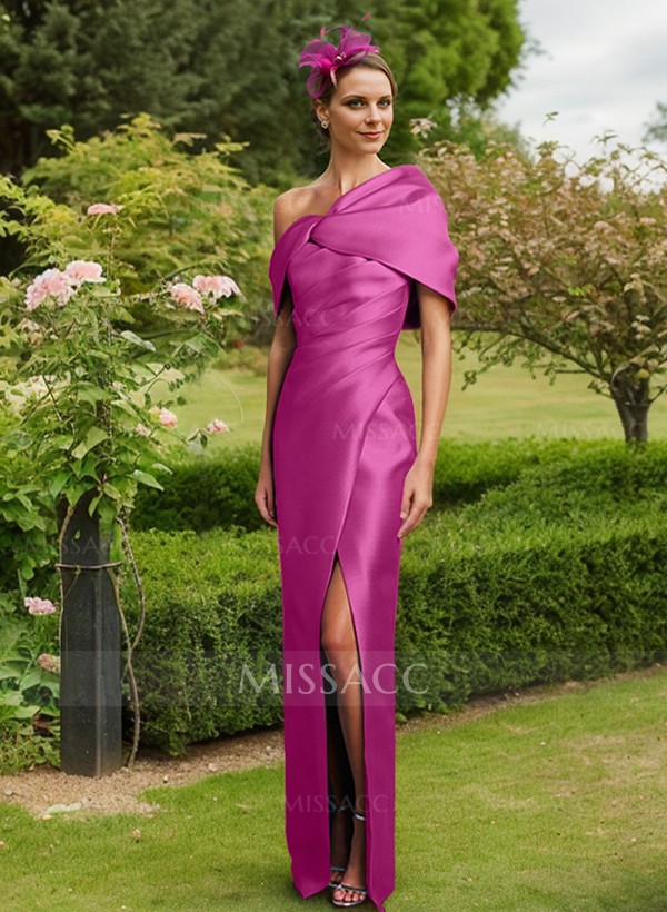 Sheath/Column One-Shoulder Satin Mother Of The Bride Dresses With Split Front