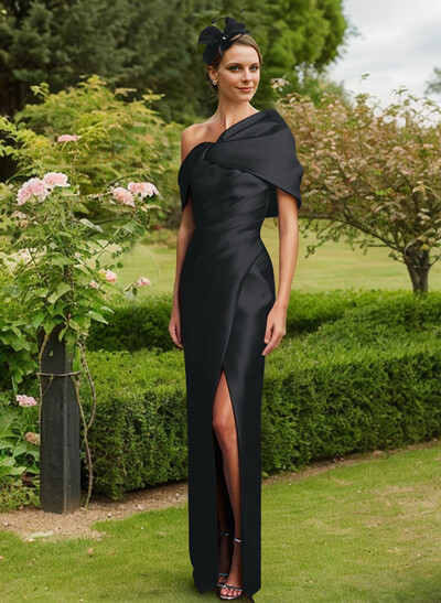 Sheath/Column One-Shoulder Satin Mother Of The Bride Dresses With Split Front