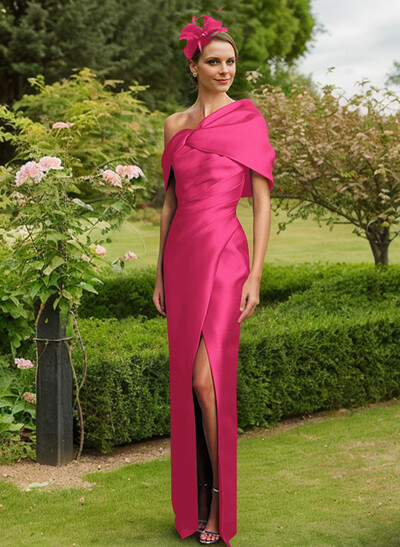 Sheath/Column One-Shoulder Satin Mother Of The Bride Dresses With Split Front