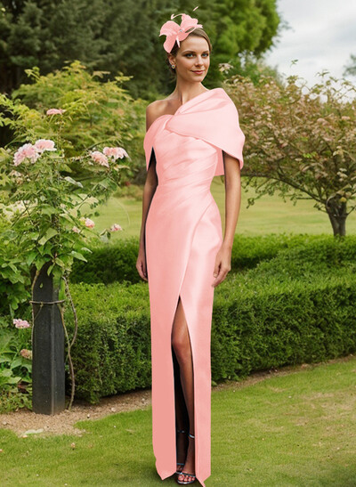 Sheath/Column One-Shoulder Satin Mother Of The Bride Dresses With Split Front