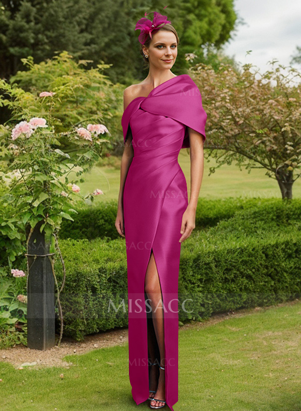 Sheath/Column One-Shoulder Satin Mother Of The Bride Dresses With Split Front