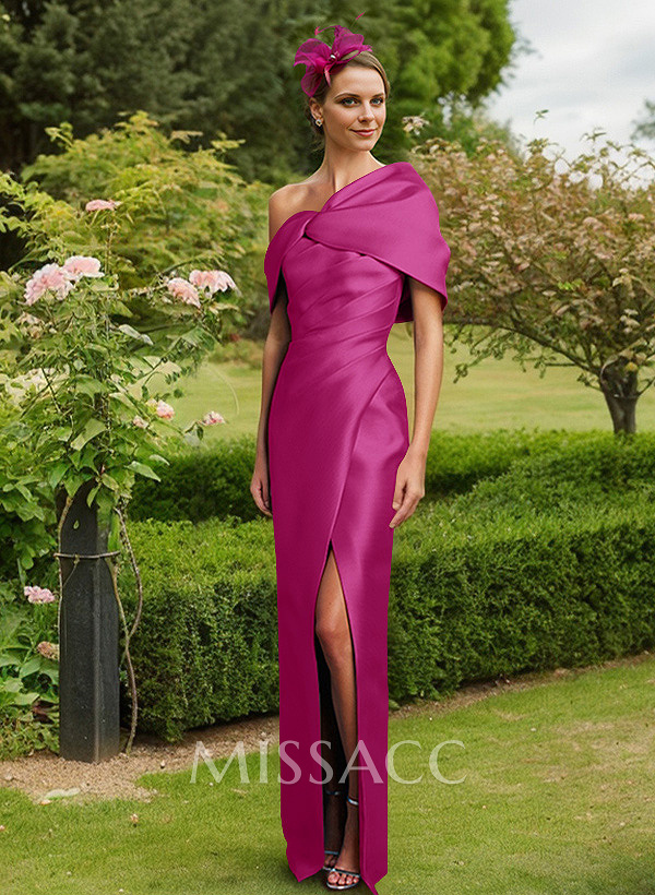 Sheath/Column One-Shoulder Satin Mother Of The Bride Dresses With Split Front
