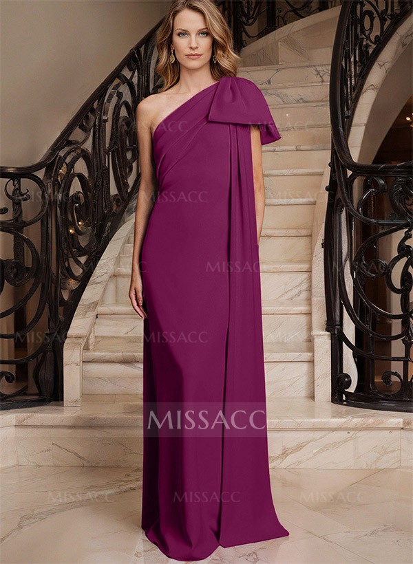 Sheath/Column One-Shoulder Elastic Satin Mother Of The Bride Dresses With Bow(s)