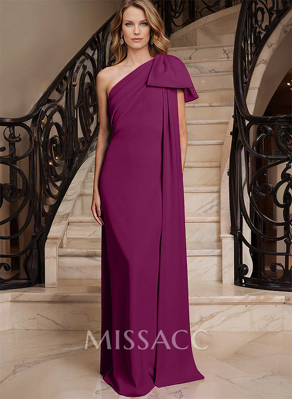 Sheath/Column One-Shoulder Elastic Satin Mother Of The Bride Dresses With Bow(s) Sheath/Column One-Shoulder Elastic Satin Mother Of The Bride Dresses With Bow(s)