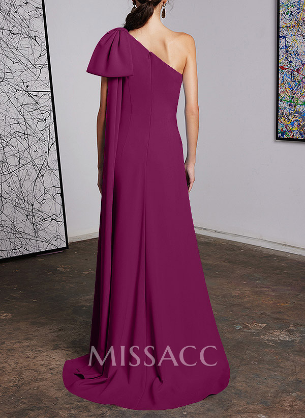 Sheath/Column One-Shoulder Elastic Satin Mother Of The Bride Dresses With Bow(s) Sheath/Column One-Shoulder Elastic Satin Mother Of The Bride Dresses With Bow(s)