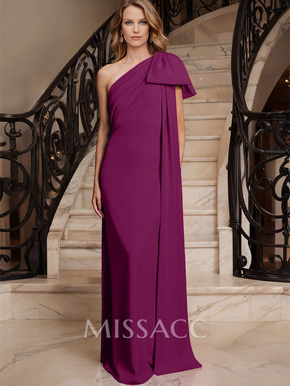 Sheath/Column One-Shoulder Elastic Satin Mother Of The Bride Dresses With Bow(s)