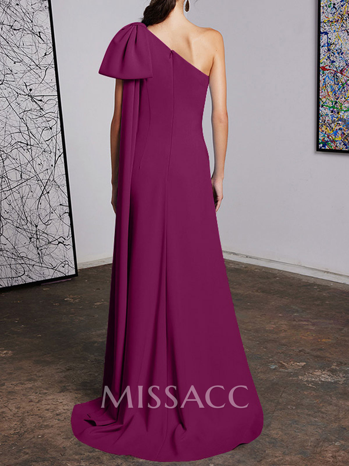 Sheath/Column One-Shoulder Elastic Satin Mother Of The Bride Dresses With Bow(s)