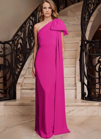 Sheath/Column One-Shoulder Elastic Satin Mother Of The Bride Dresses With Bow(s)