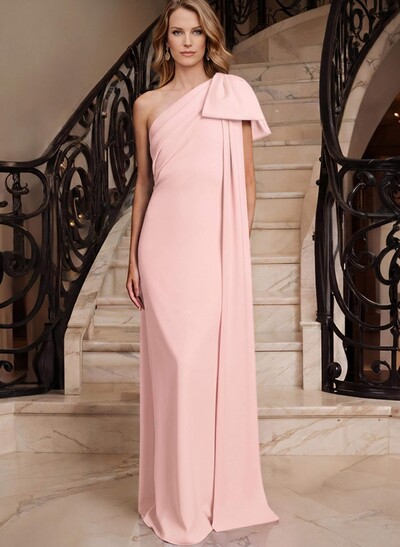 Sheath/Column One-Shoulder Elastic Satin Mother Of The Bride Dresses With Bow(s)