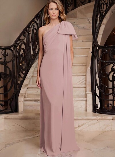 Sheath/Column One-Shoulder Elastic Satin Mother Of The Bride Dresses With Bow(s)