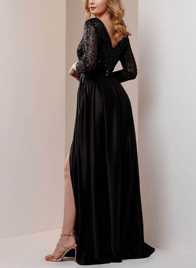 A-Line V-Neck 3/4 Sleeves Satin/Sequined Mother Of The Bride Dresses