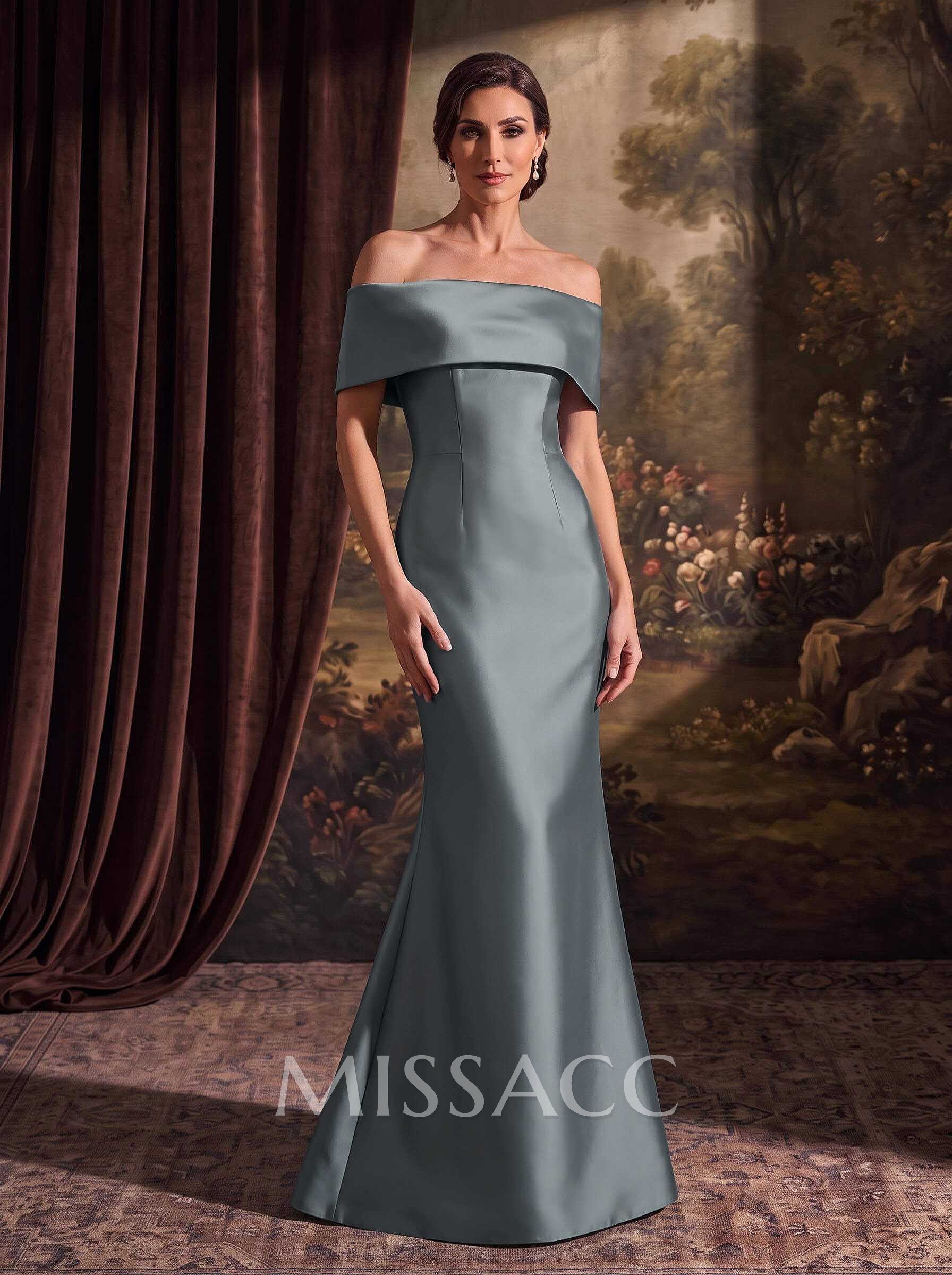 Sheath/Column Off-The-Shoulder Sleeveless Satin Mother Of The Bride Dresses Sheath/Column Off-The-Shoulder Sleeveless Satin Mother Of The Bride Dresses