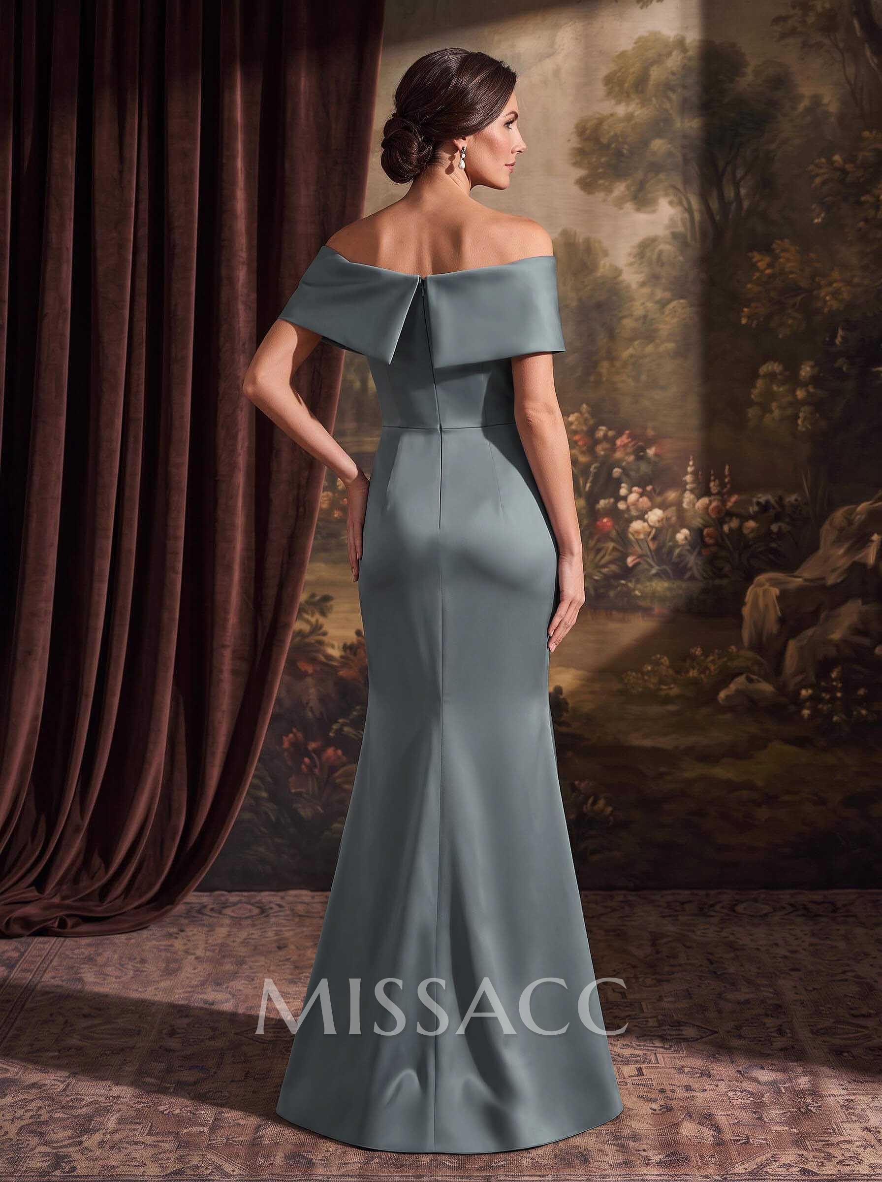 Sheath/Column Off-The-Shoulder Sleeveless Satin Mother Of The Bride Dresses Sheath/Column Off-The-Shoulder Sleeveless Satin Mother Of The Bride Dresses