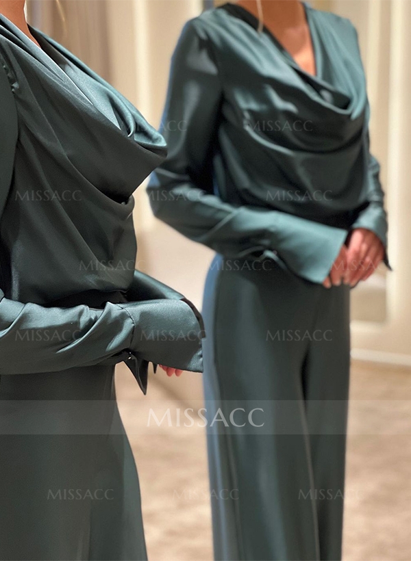Jumpsuit/Pantsuit Cowl Neck Silk Like Satin Mother Of The Bride Dresses
