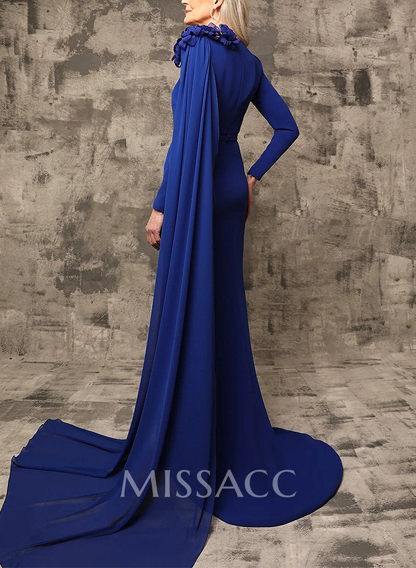 Asymmetrical Long Sleeves Elastic Satin Mother Of The Bride Dresses