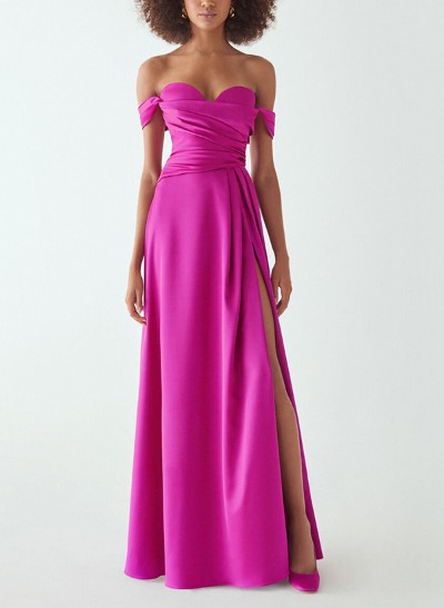 A-Line Off-The-Shoulder Sleeveless Floor-Length Evening Dresses With Split Front