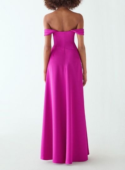 A-Line Off-The-Shoulder Sleeveless Floor-Length Evening Dresses With Split Front