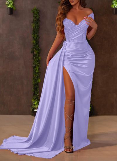 Sheath/Column Off-The-Shoulder Sleeveless Sequined Prom Dresses