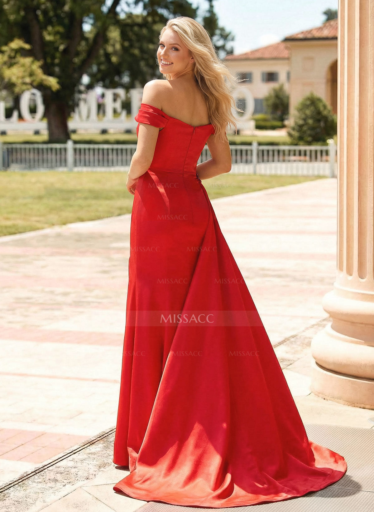 Sheath/Column Off-The-Shoulder Sleeveless Sequined Prom Dresses