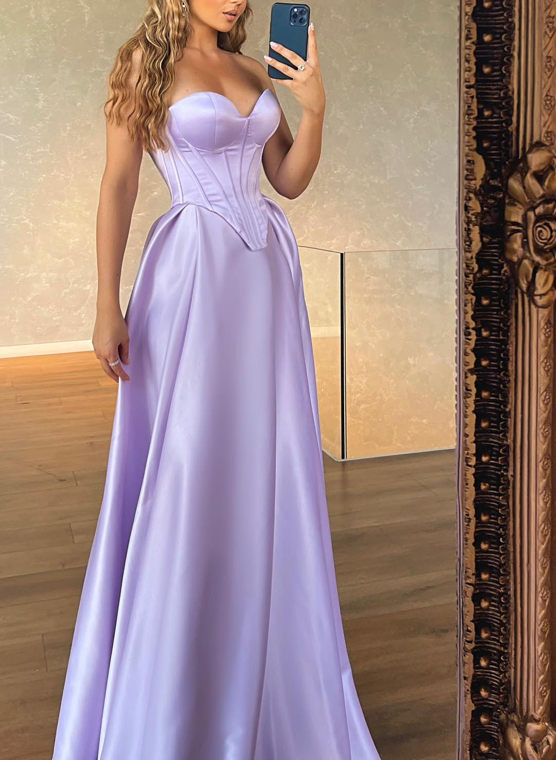 Sweetheart A-Line Satin Simple Prom Dresses