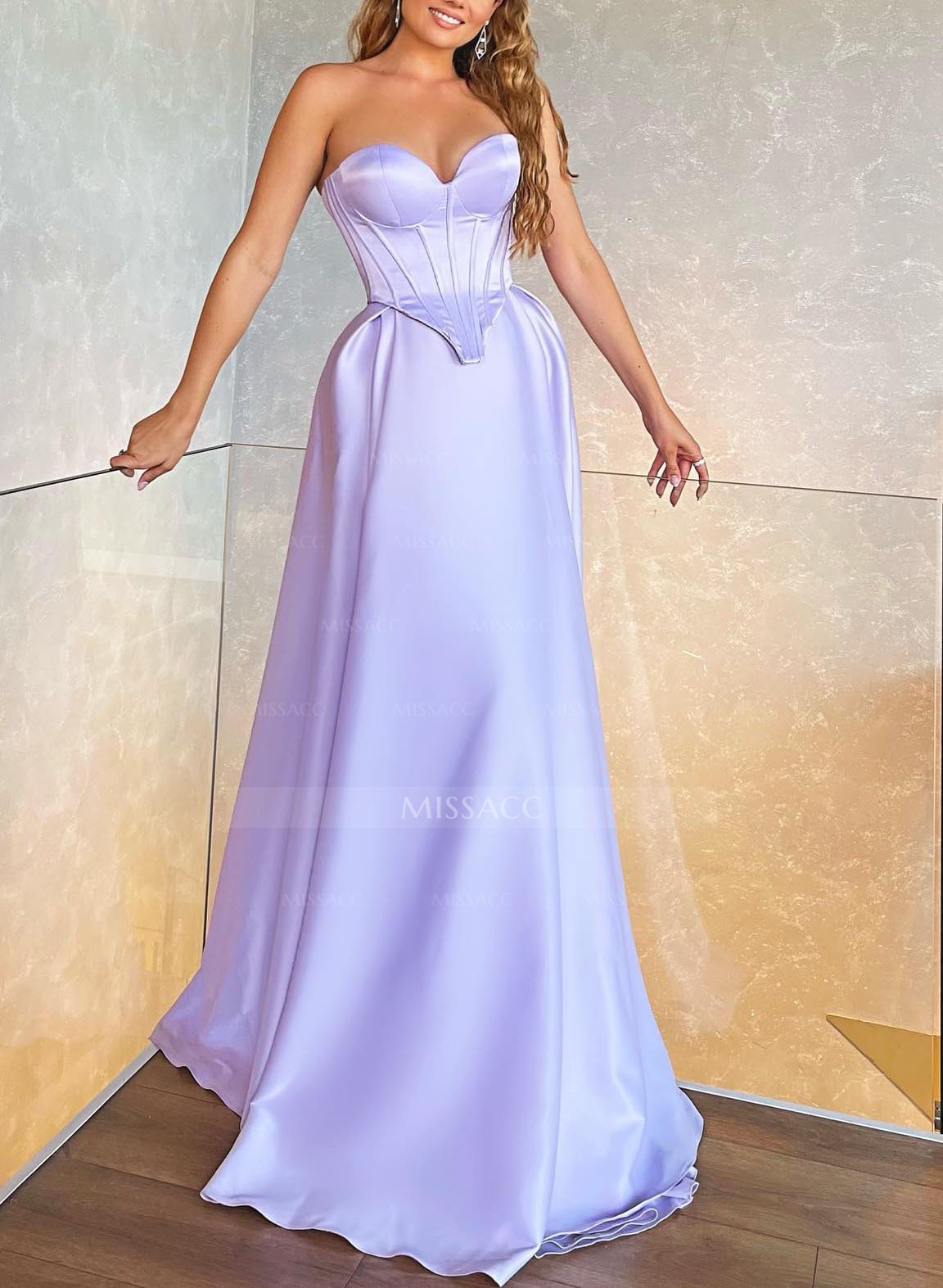 Sweetheart A-Line Satin Simple Prom Dresses