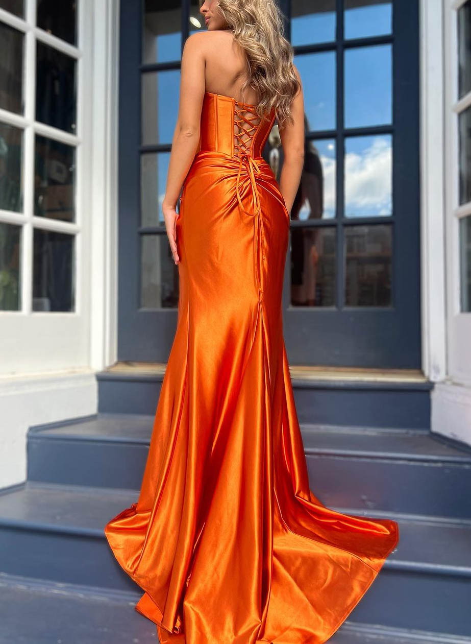 Strapless Sheath/Column Ruffles Prom Dresses With Slit