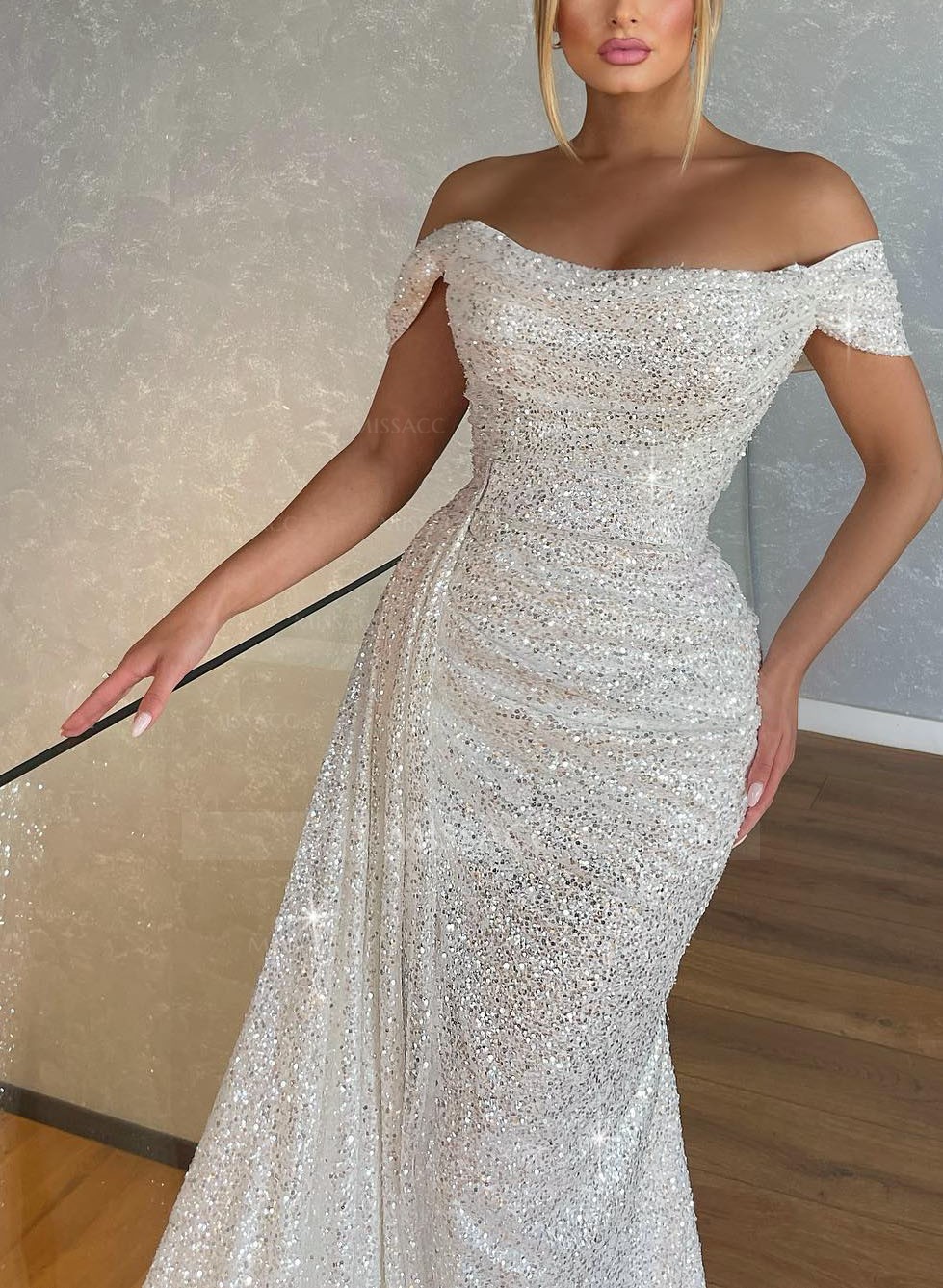 Sparkly Sequined Off-The-Shoulder Prom Dresses