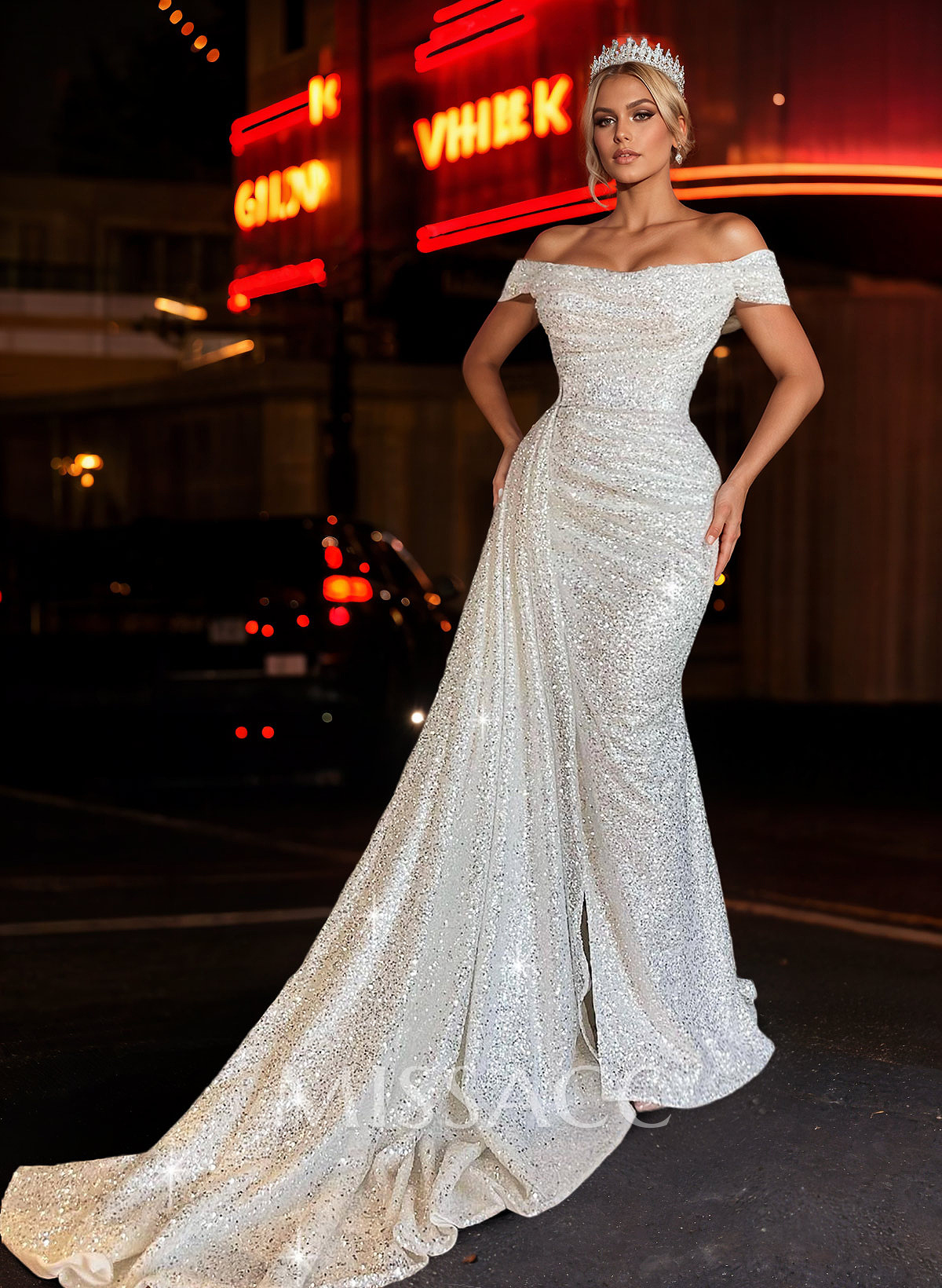 Sparkly Sequined Off-The-Shoulder Prom Dresses Sparkly Sequined Off-The-Shoulder Prom Dresses