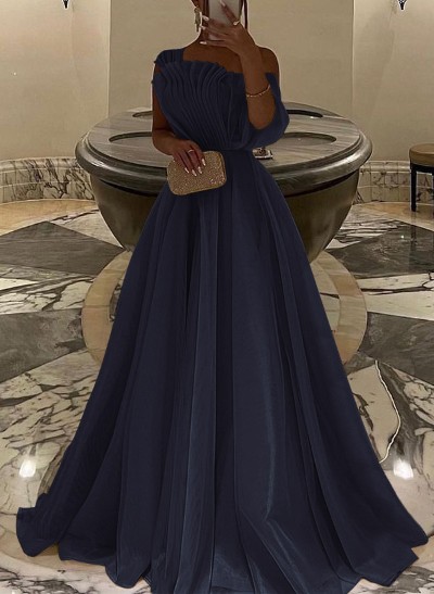 A-Line Asymmetrical Sleeveless Floor-Length Organza/Charmeuse Prom Dresses