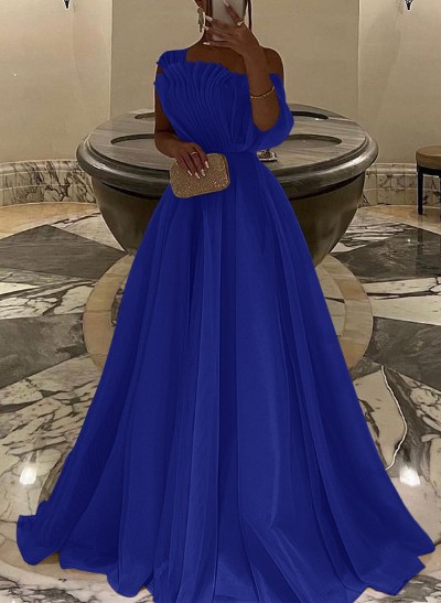 A-Line Asymmetrical Sleeveless Floor-Length Organza/Charmeuse Prom Dresses