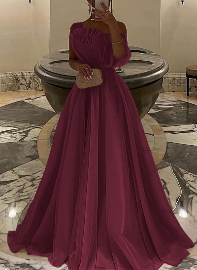 A-Line Asymmetrical Sleeveless Floor-Length Organza/Charmeuse Prom Dresses